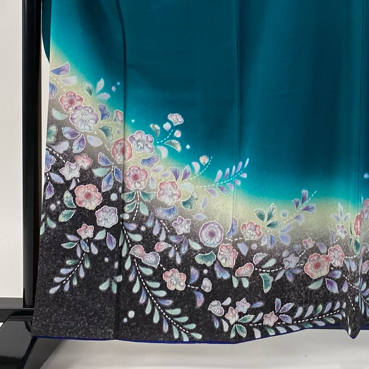 振袖 身丈162 cm 裄丈68 L 袷 袋帯フルセット 鈴乃屋 辻が花柄 染分け ぼかし 緑 正絹 三つ紋