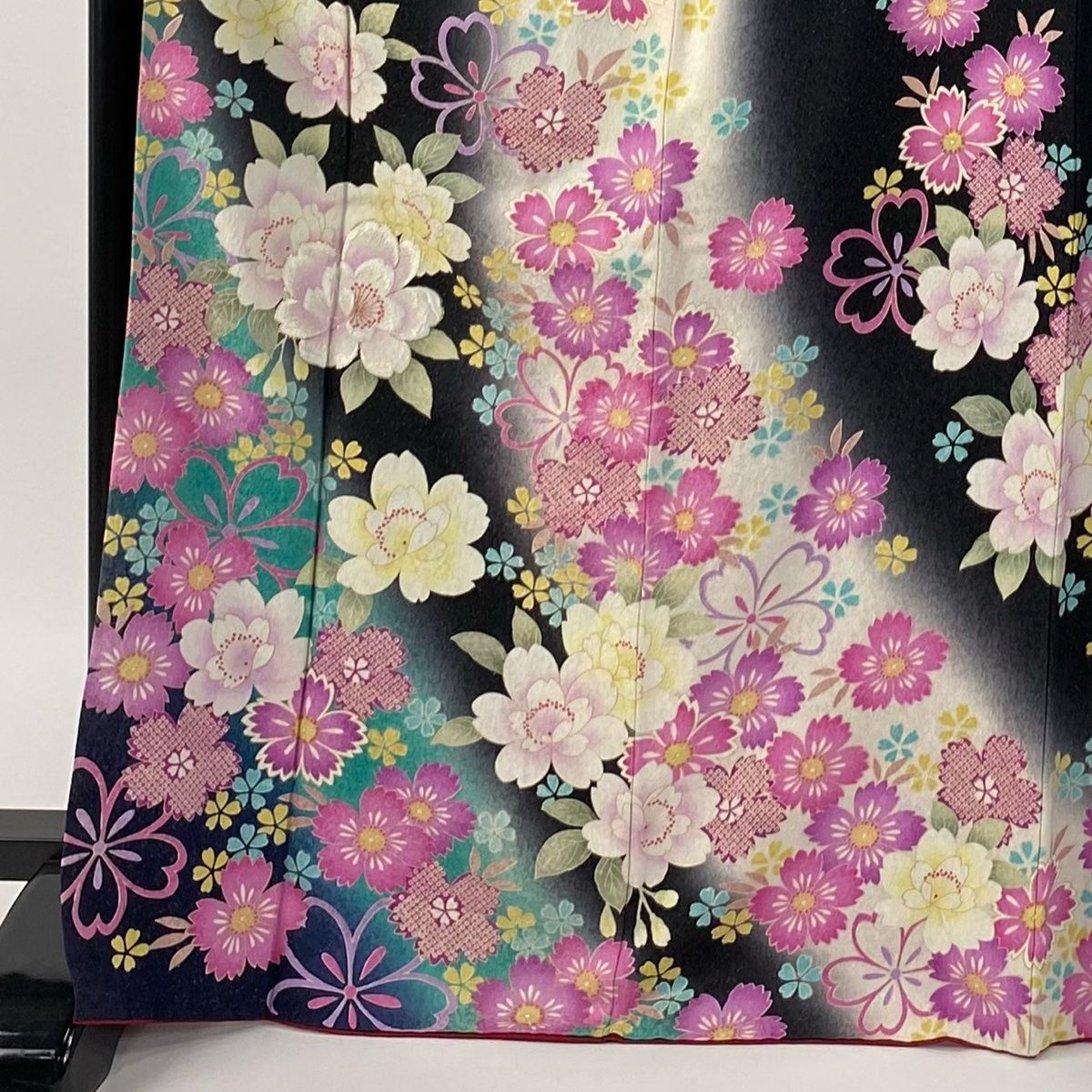 振袖 身丈171 5 cm 裄丈68 L 袷 袋帯フルセット 桜 金通し 金彩 黒 正絹