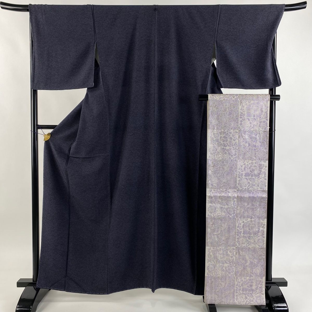 江戸小紋 身丈164 cm 裄丈68 L 袷 人間国宝 六谷梅軒 袋帯セット 落款 証紙 千成瓢箪 青紫 正絹 一つ紋