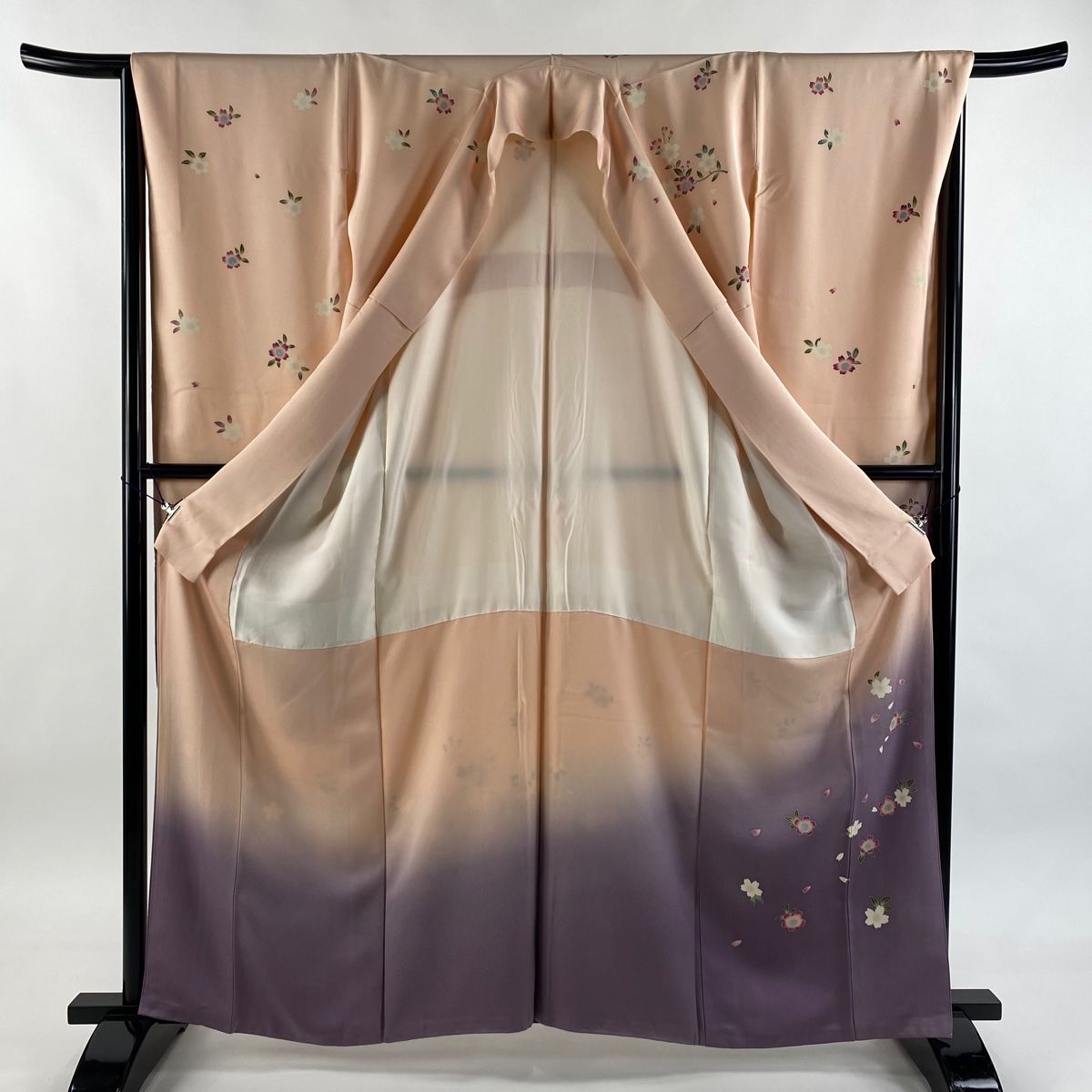  振袖 身丈162.5 cm 裄丈67 M 袷 袋帯フルセット 桜 花びら 染分け ぼかし ピンク 正絹 秀品 振袖 着物