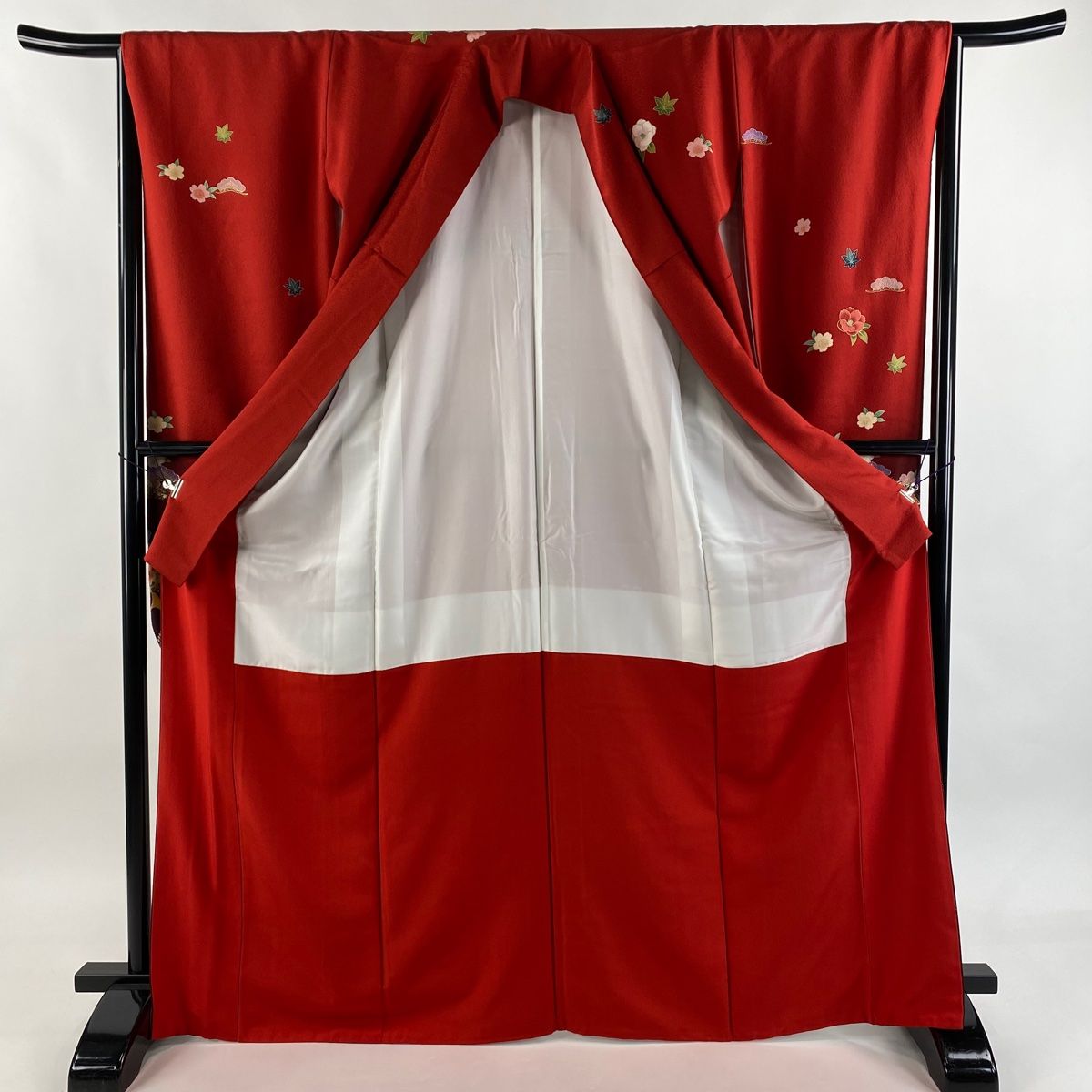  振袖 身丈169 cm 裄丈65 M 袷 袋帯フルセット 和楽器 草花 金彩 染分け 赤 正絹 秀品 振袖 着物