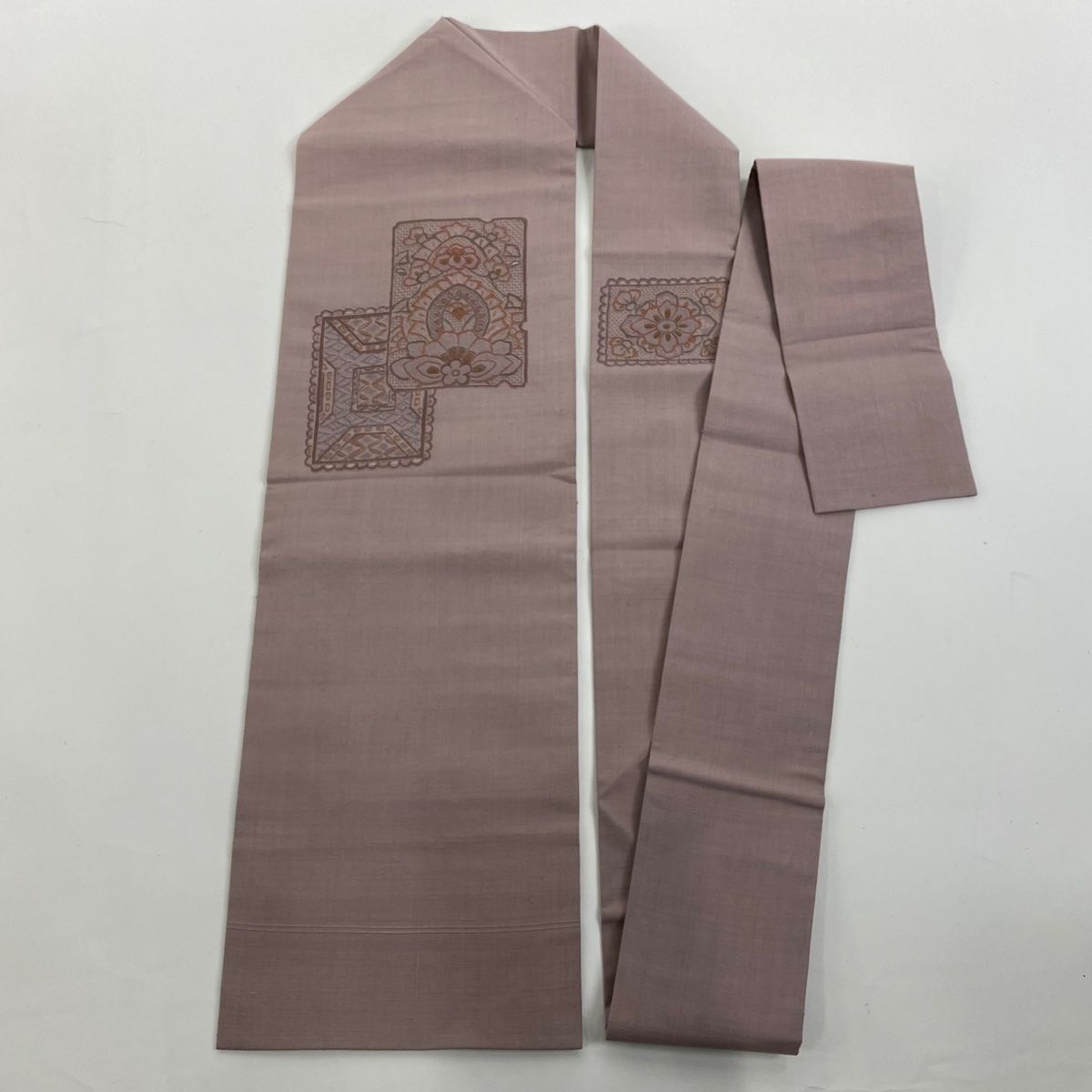  紬 身丈163 5 cm 裄丈66 M 袷 名古屋帯セット 草花 葉柄 墨色 正絹 秀品 紬 着物