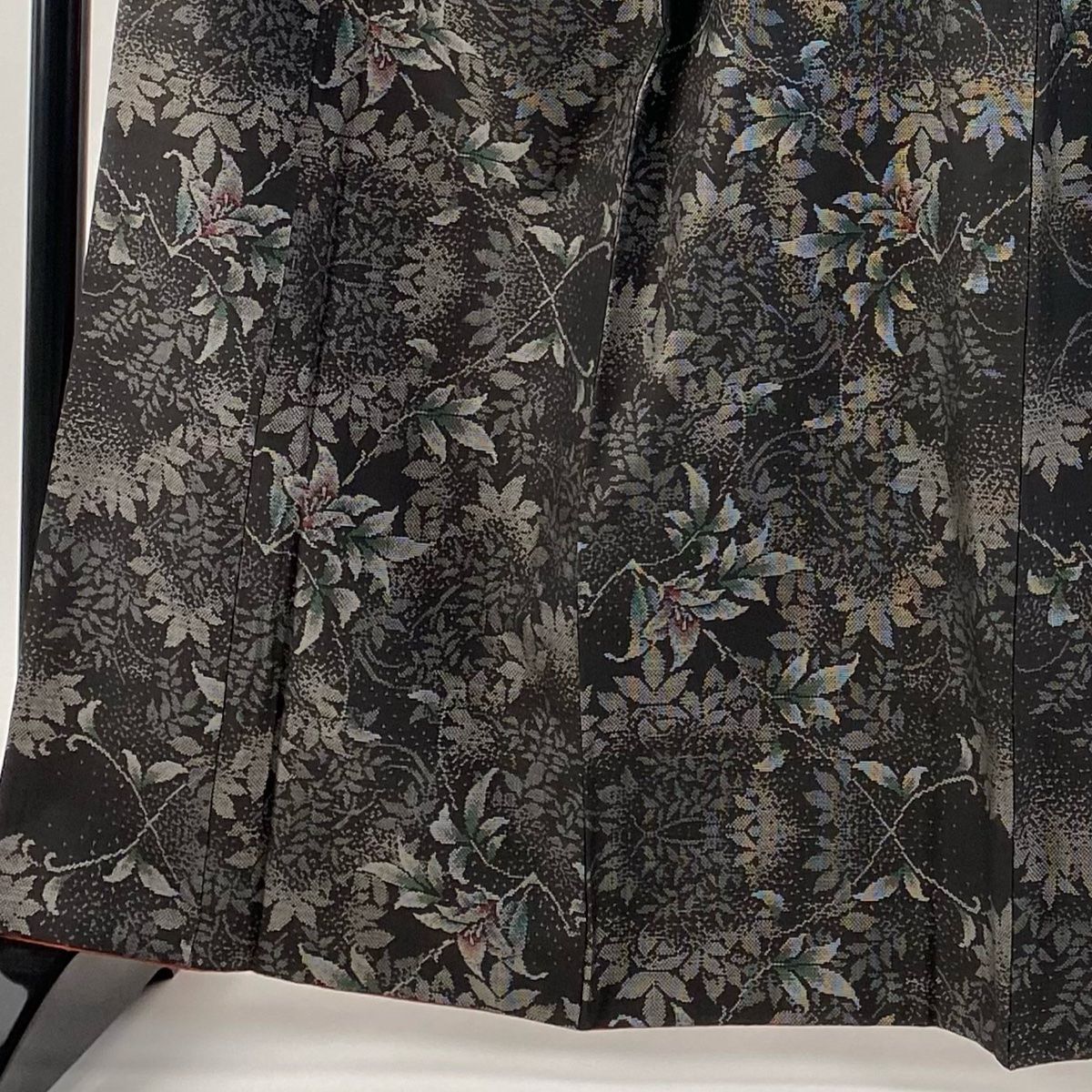 紬 身丈163 5 cm 裄丈66 M 袷 名古屋帯セット 草花 葉柄 墨色 正絹 秀品