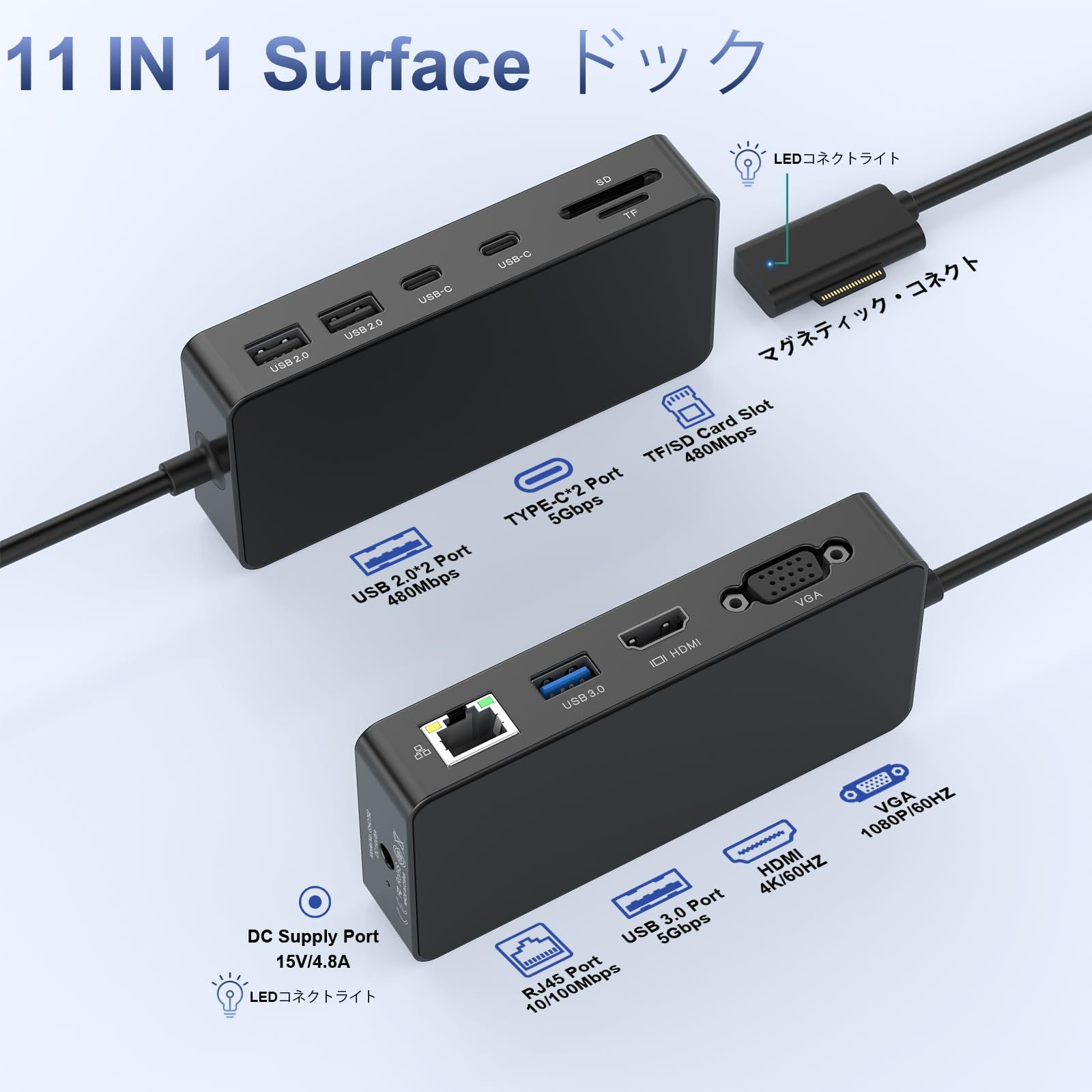 新しいマイクロソフトSurfaceドック 4 K 60 HZ HDMI VGA イーサネット USB-C USB-A SD TF 11 in 1 Surfaceドッキングステーション用60 W電源付き Surface Pro 10 9 8 X 7 6 5