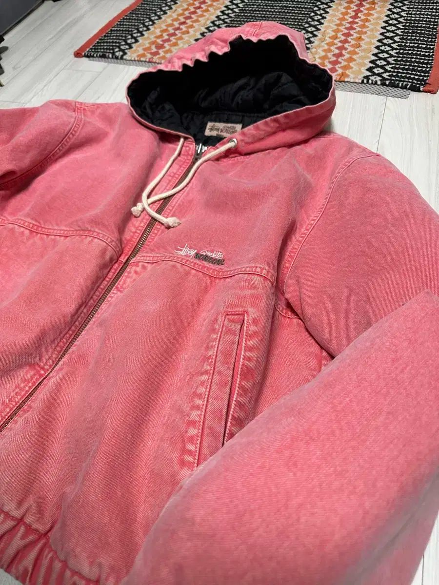 STUSSY ワークウェア フード デニム ジャケット ピンク -L-