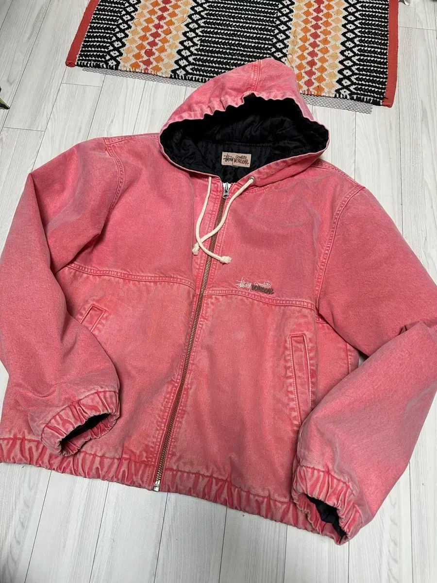 STUSSY ワークウェア フード デニム ジャケット ピンク -L-