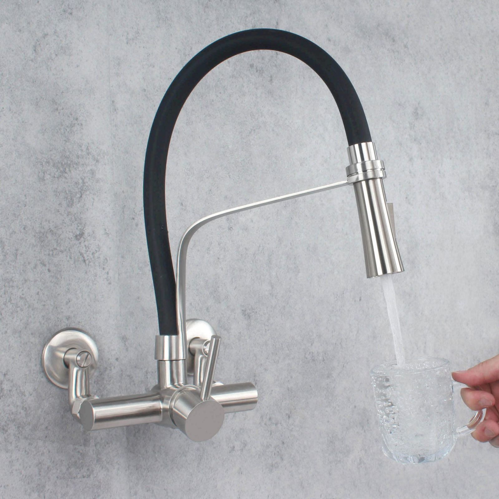 キッチン蛇口 シングルレバー 混合栓 洗面台 蛇口 キッチン用 混合水栓 節水 任意角度回転 泡沫 シャワー切り替え 壁付け 取付幅5～25cm対応 SSKF17-1JB