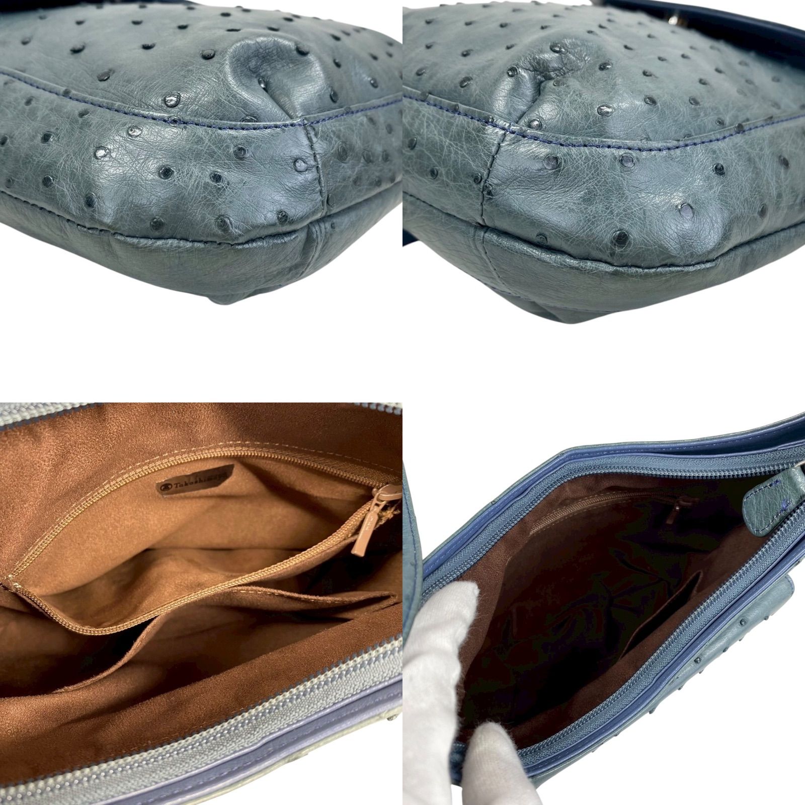 B4075】Takashimaya 髙島屋 ショルダーバッグ オーストリッチ  