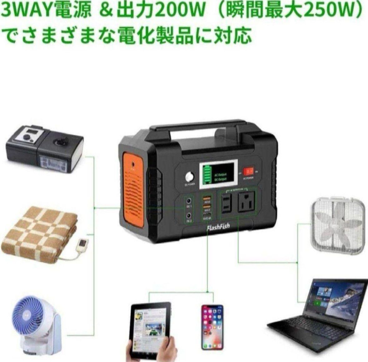 防災・停電対策】FlashFish ポータブ電源 40800mAh 200W - メルカリ