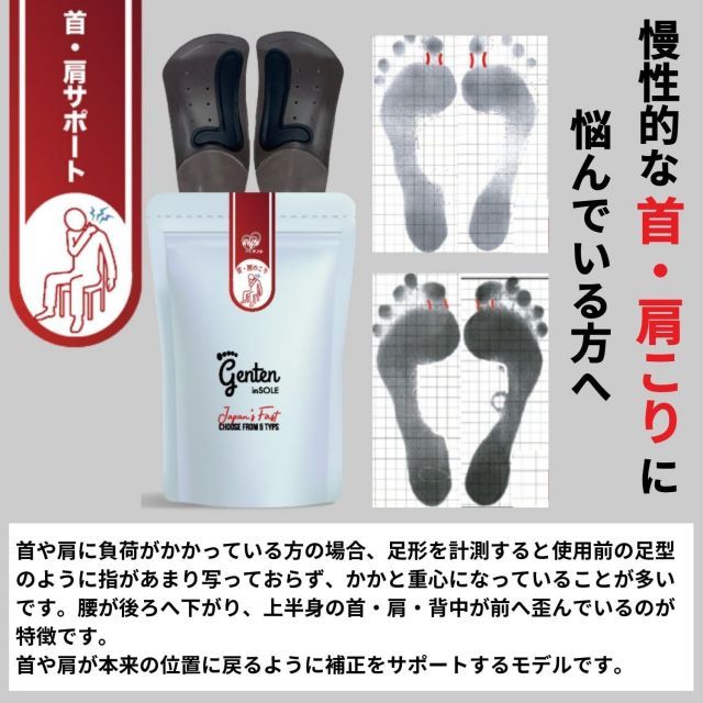 ゲンテンインソール 首 肩サポート genten 正規流通品 慢性的な首 肩こりに 男女兼用 足裏アーチサポート 土踏まず 衝撃吸収 靴用 代謝サポート 姿勢 矯正 靴の中敷き 中敷き 体幹 ダイエット O脚 外反母趾 冷え むくみ ギフト