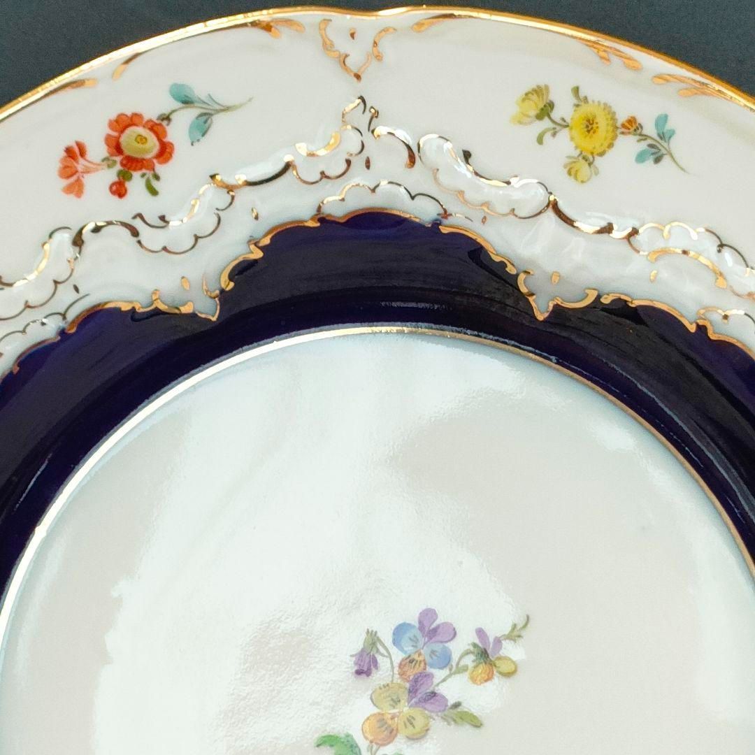 マイセン Bフォーム スキャタードフラワー コバルト 金彩 プレート 皿 1級品