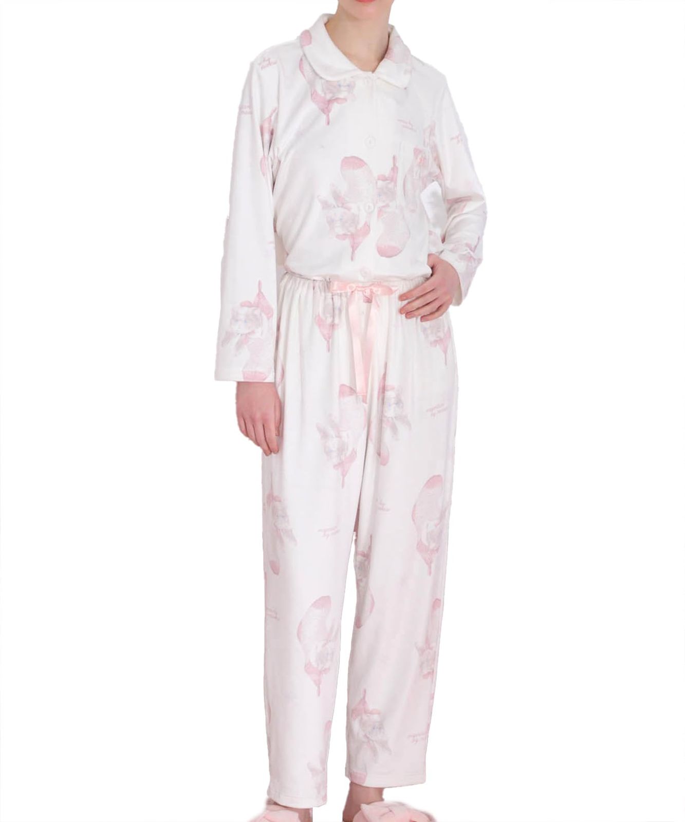 ナルエー パジャマセット スノースムージーキャットシャツパジャマ レディース ホワイト