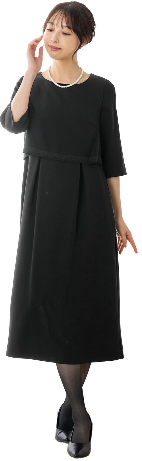 アッドルージュ 喪服 レディース ブラックフォーマル 夏 洗える 礼服 ワンピース 五分袖 セットアップ風 大きいサイズ 小さいサイズ 体型カバー m5257 17号ABR ロング丈