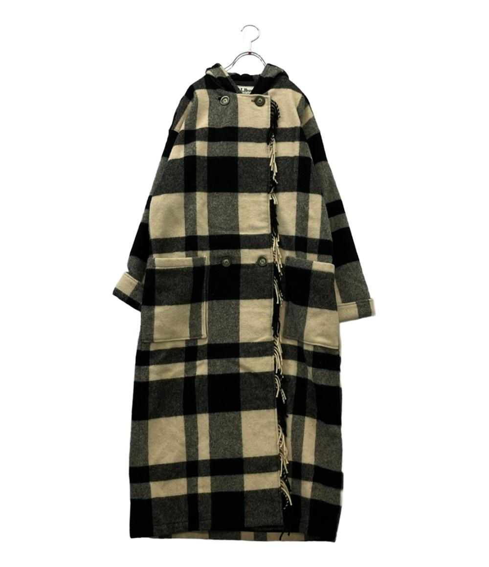 エルエルビーン ウールコート ロング ヴィンテージ チェック柄 アイボリー×ブラック H517 レディース SIZE M L.L.Bean