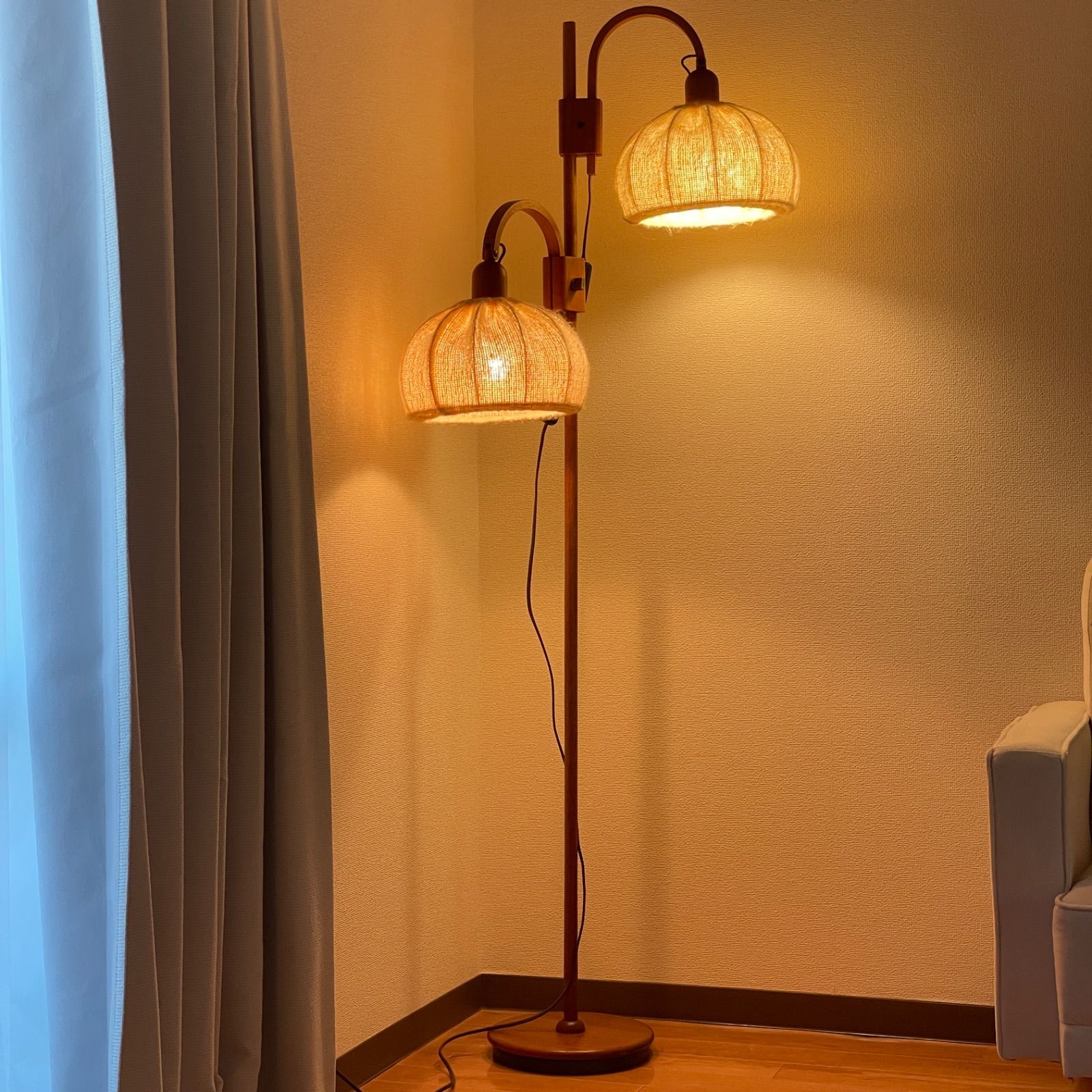 貴重な2灯】ドイツ製 DOMUS ドムス チーク材 フロアランプ スタンド
