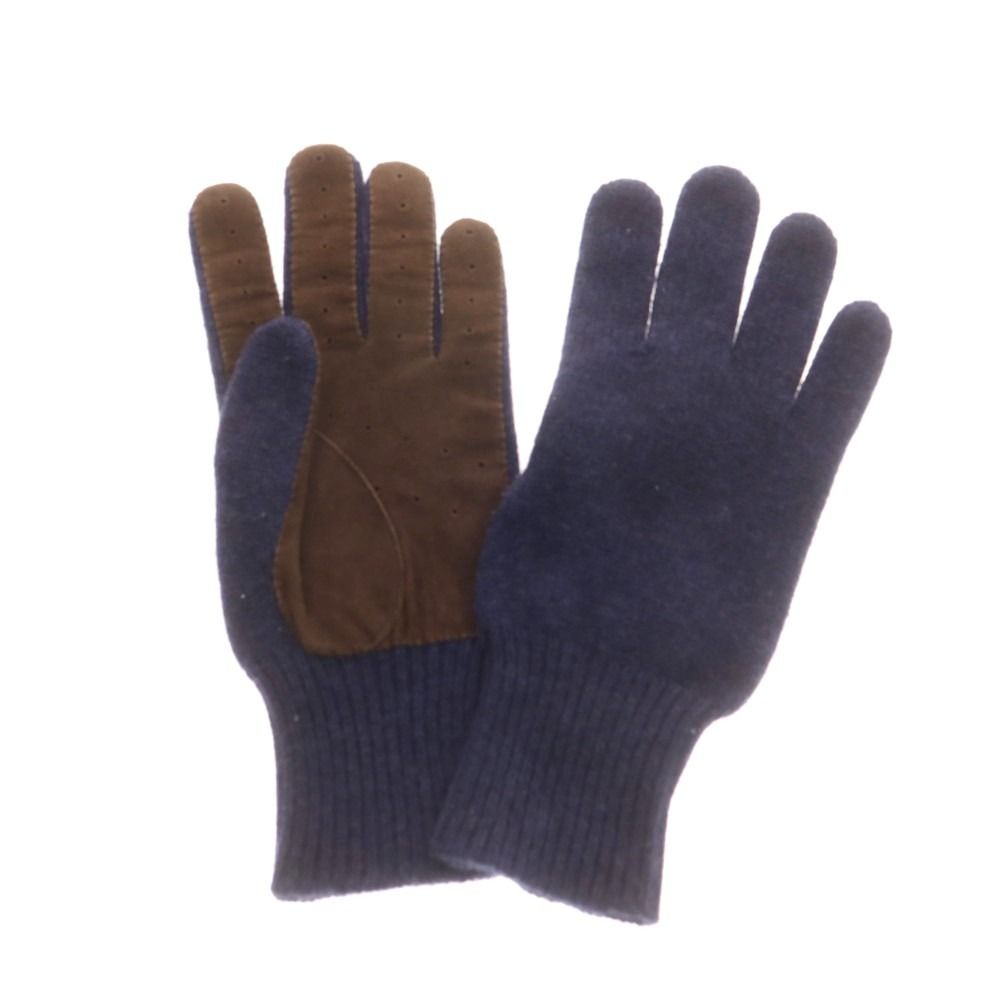 ブルネロクチネリ Brunello Cucinelli カシミヤニット スエード 手袋 グローブ ネイビーxダークブラウン サイズ表記なし メンズ