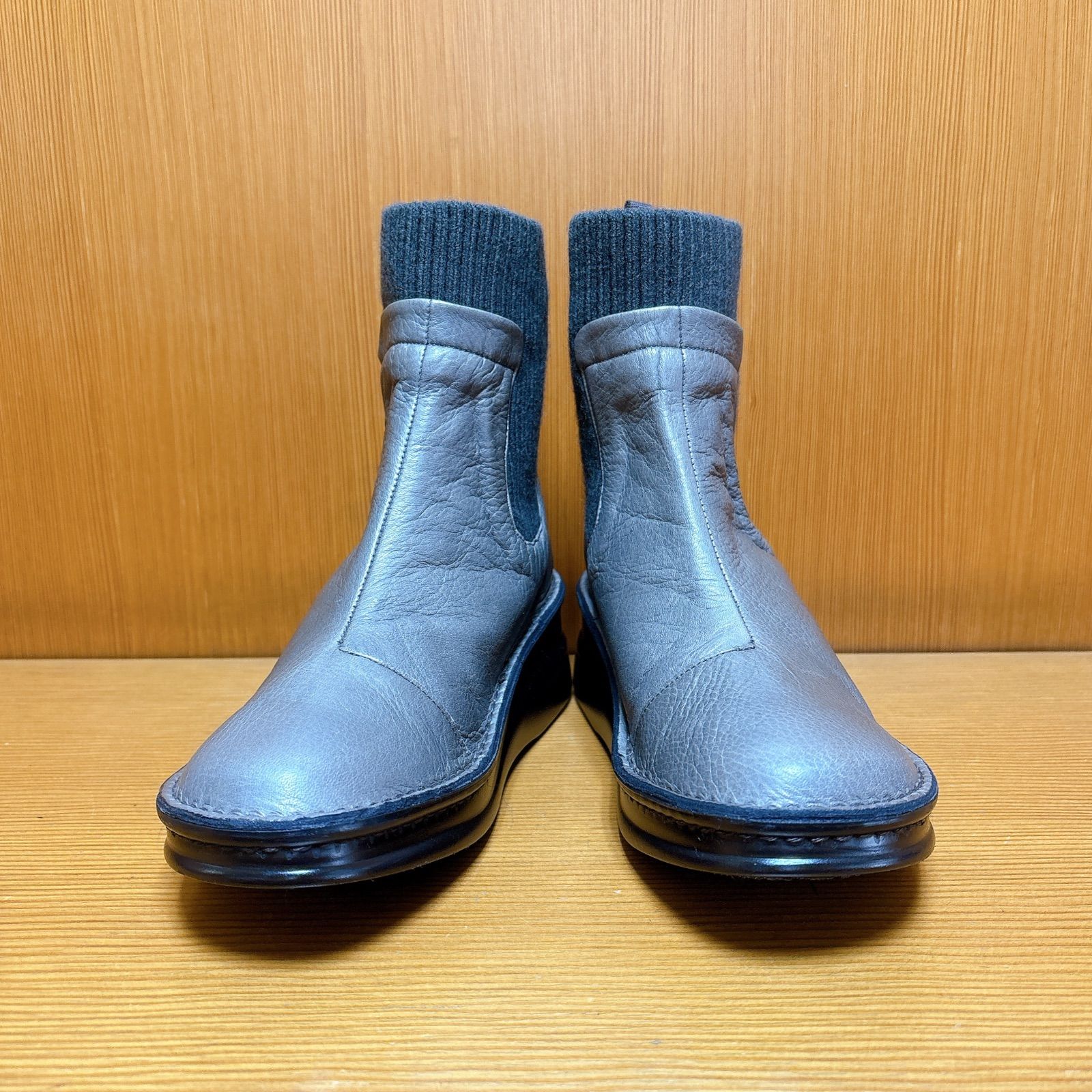 おしゃれ 本革 ブーツ ニット 暖かい 足快適 外反母趾 インコルジェ A OK エーオーケー グレー 高品質