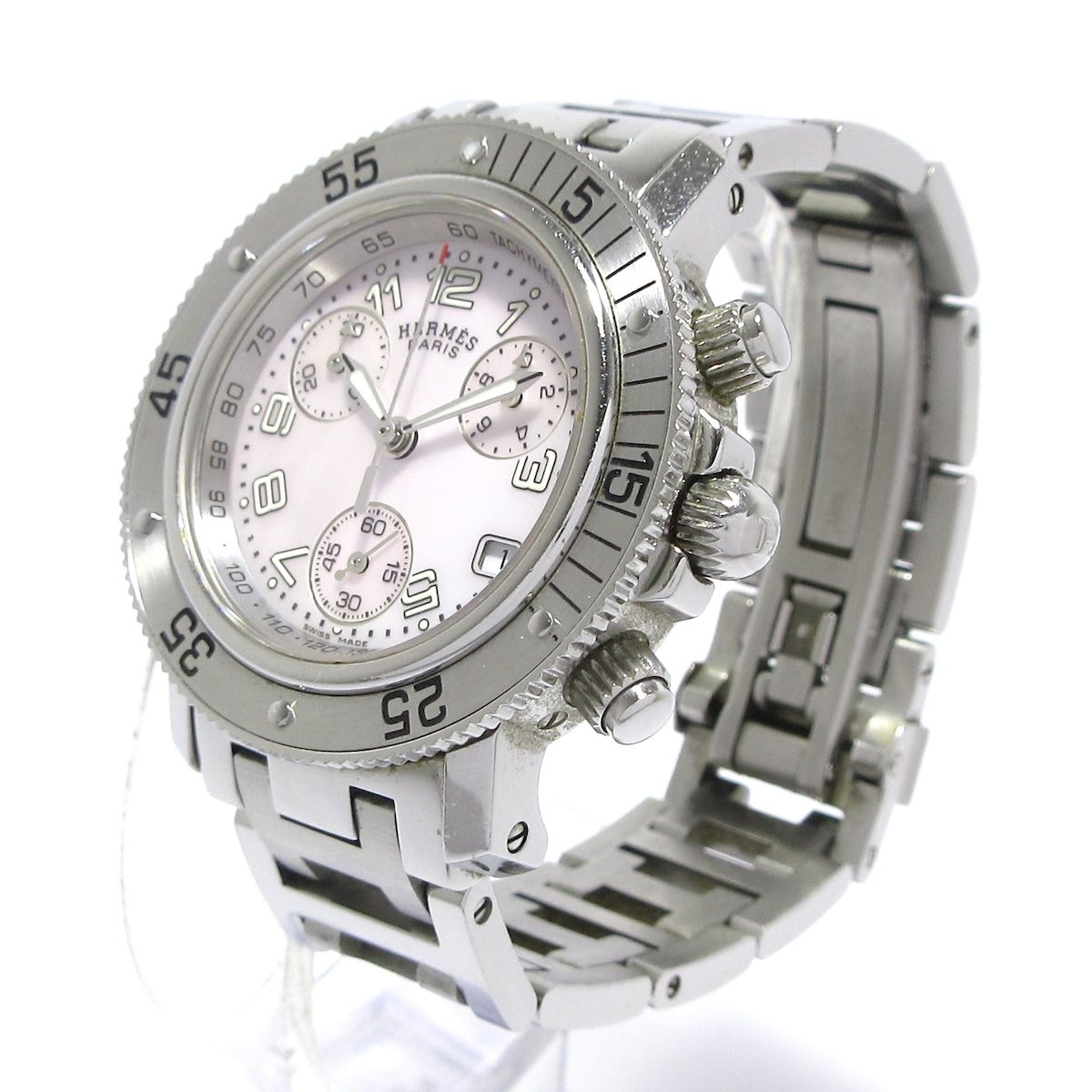 HERMES エルメス 腕時計 クリッパーダイバークロノ CL 2.310 レディース SS クロノグラフ シェル文字盤 ピンクシェル