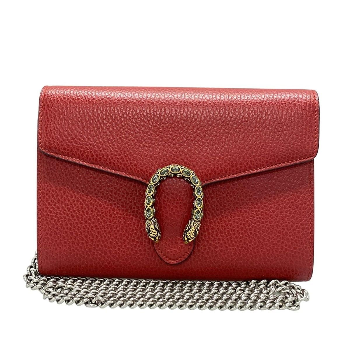 GUCCI グッチ 財布 ディオニュソス レザー ミニ チェーンバッグ 401231 ボルドー チェーンウォレット ビジュー レザー