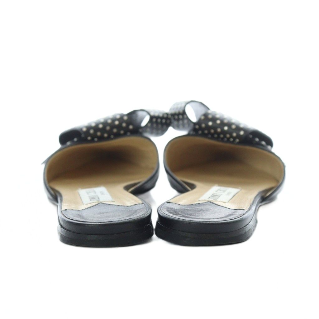  ジミーチュウ JIMMY CHOO ミュール サンダル フラット ポインテッドトゥ レザー 本革 リボン スタッズ 37.5 24.5 cm 黒 ブラック RI OS ミュール サンダル ミュール