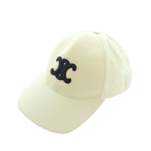 セリーヌ CELINE トリオンフ TRIOMPHE ベースボールキャップ 帽子 刺繍 S 白 ホワイト 2AUT6746P MI OS