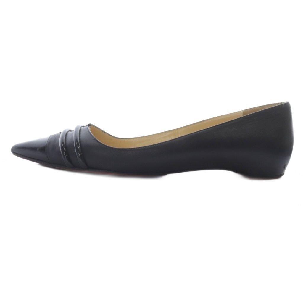 クリスチャンルブタン Christian louboutin ポインテッドトゥ フラットパンプス 37.5 黒
