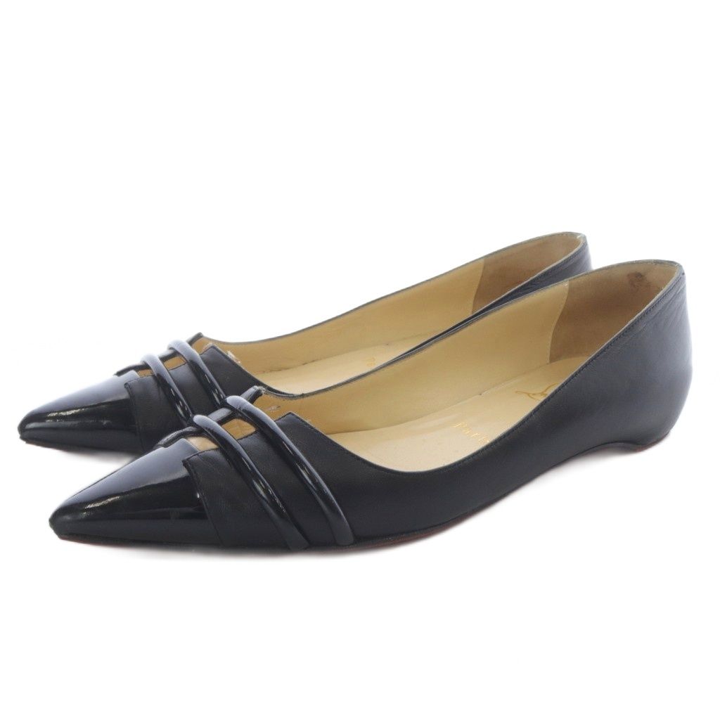クリスチャンルブタン Christian louboutin ポインテッドトゥ フラットパンプス 37 5 黒