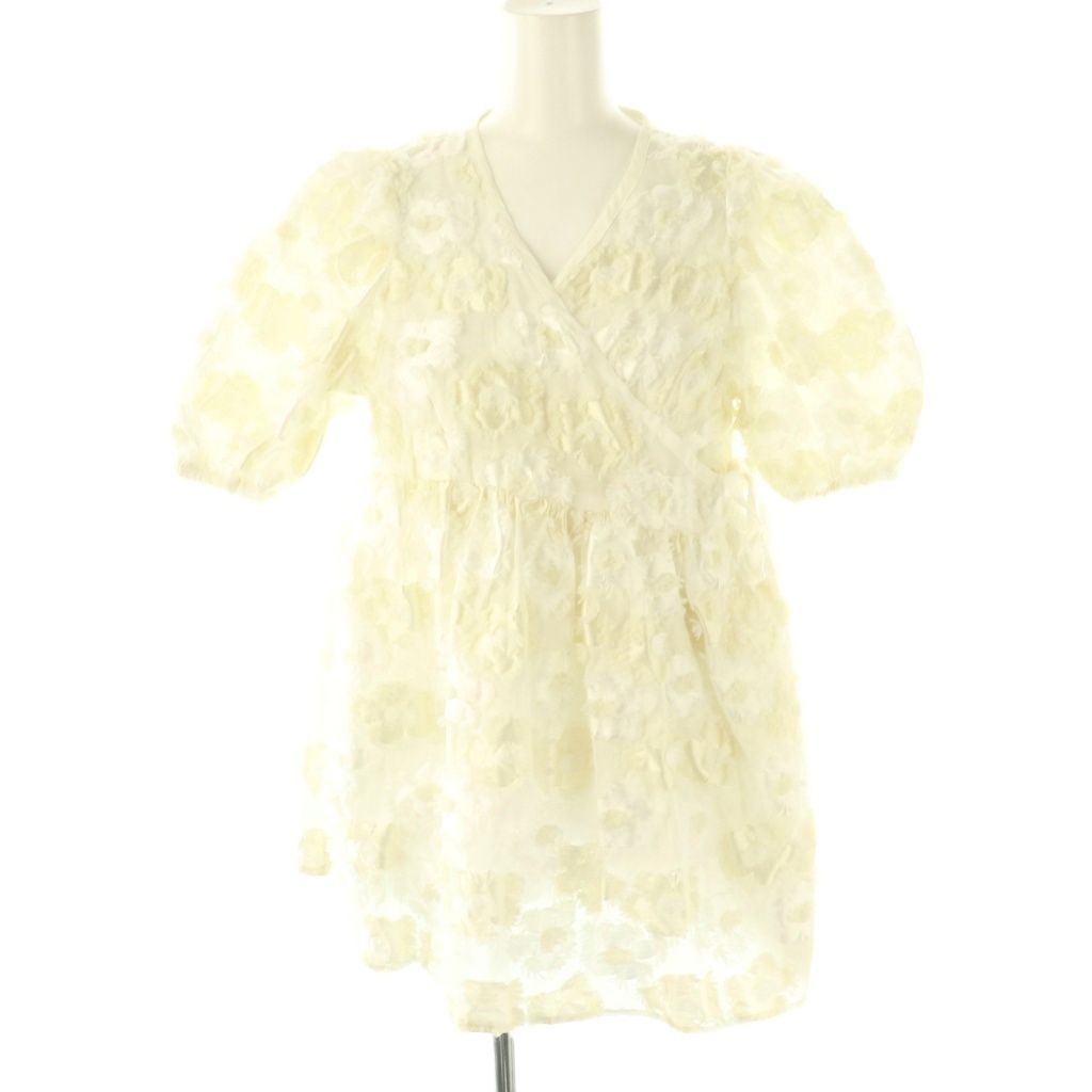 セブンテンバイミホカワヒト SEVEN TEN by MIHO KAWAHITO フローラルカシュクールトップス ブラウス 半袖 チュニック丈 M 白 ホワイト AT OS