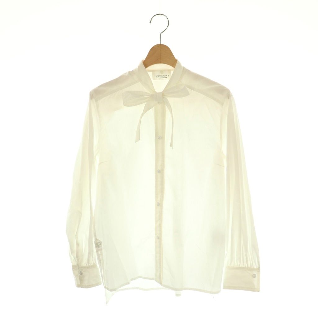 トゥモローランド TOMORROWLAND collection 24AW コンパクトブロード ボウタイブラウス 長袖 スタンド 36 白 ホワイト AT OS