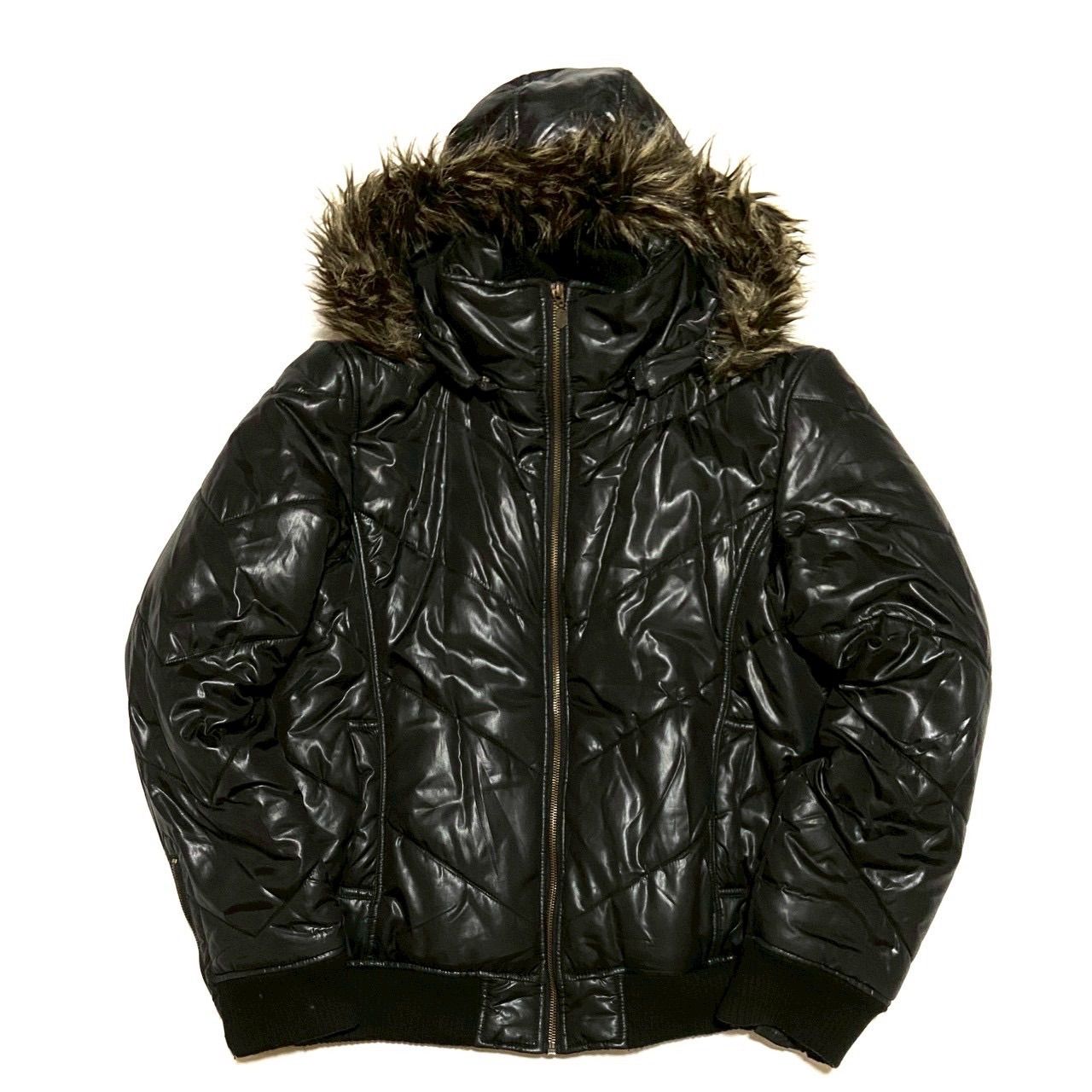 y2k 平成 お兄系 ギャル男 00s 光沢 ファーダウンジャケット ブラック