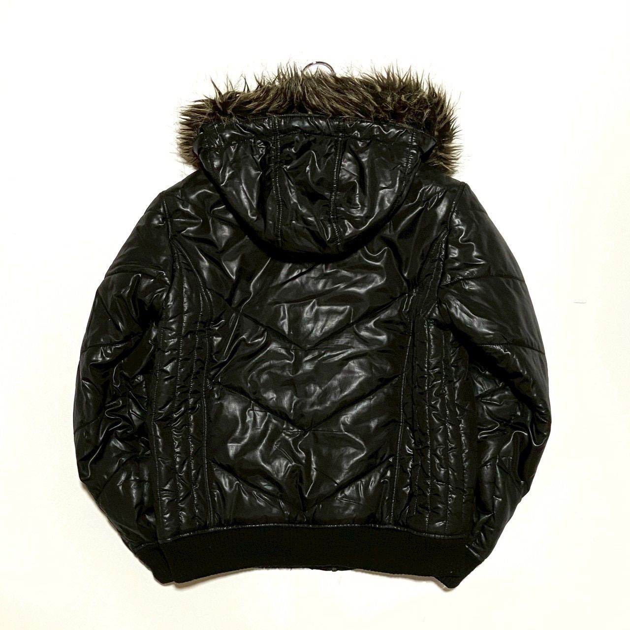 y2k 平成 お兄系 ギャル男 00s 光沢 ファーダウンジャケット ブラック