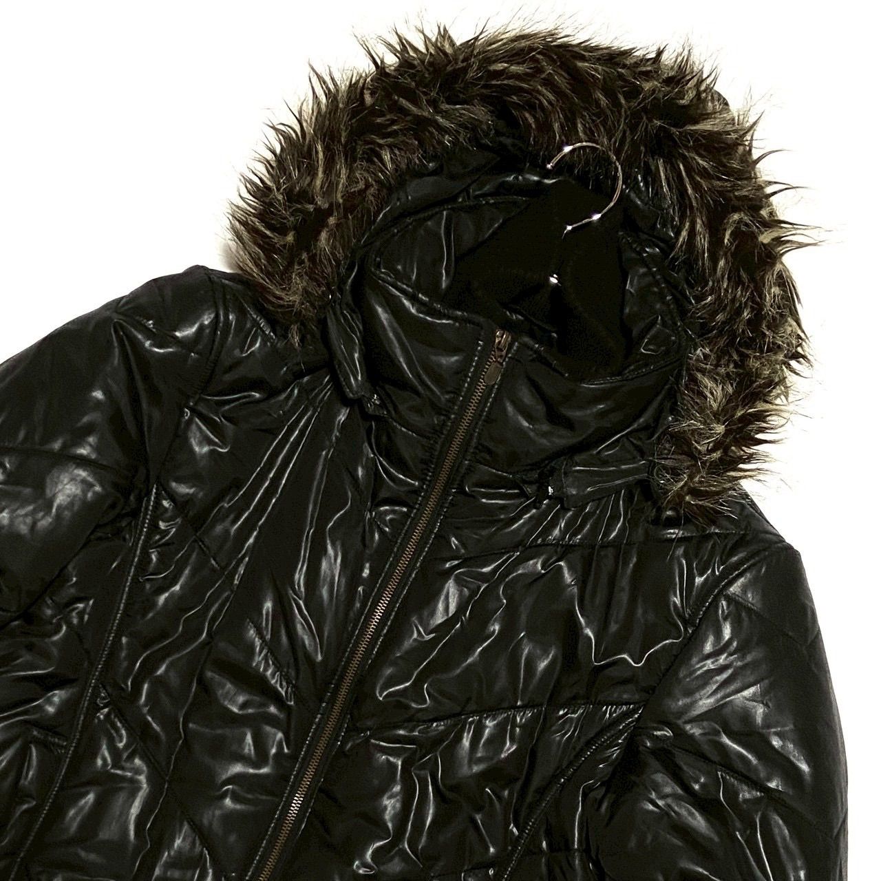 y2k 平成 お兄系 ギャル男 00s 光沢 ファーダウンジャケット ブラック