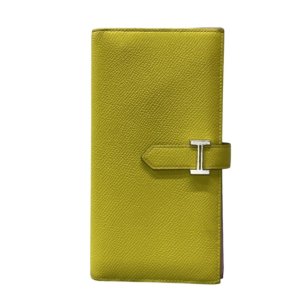 HERMES エルメス 長財布 ベアンスフレ ヴェルソ ライム×モーヴシルベストル 新型金具 シルバー金具 バイ