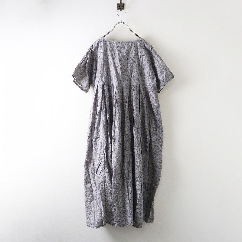 メゾンドソイル maison de soil ブロックプリントコットンタックワンピース 2 グレー フ ドレス インド製 2400014671476