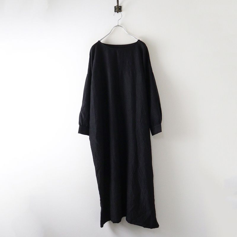 メゾンドソイル maison de soil ウールシルクワンピース 2 ブラック ボートネック ドレス ロング
