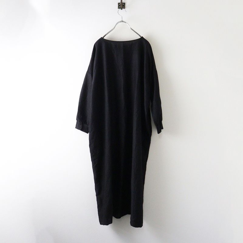 メゾンドソイル maison de soil ウールシルクワンピース 2 ブラック ボートネック ドレス ロング 2400014671483
