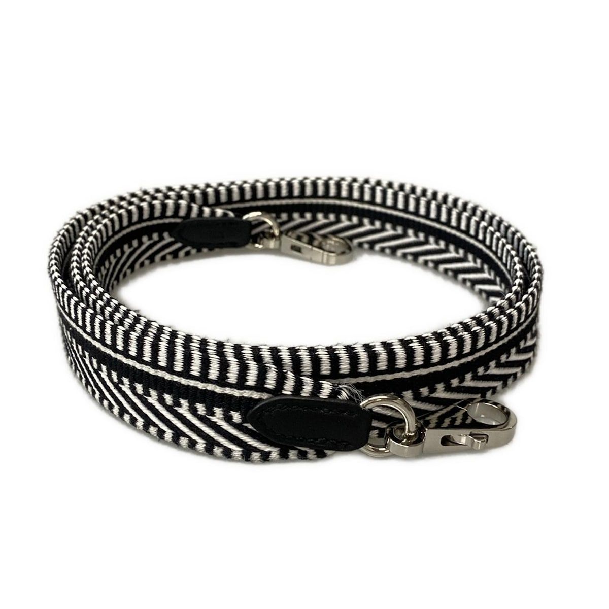 HERMES エルメス ショルダーストラップ バンドリエール サングル カヴァル 25mm 黒×白×シルバー シルバー金具