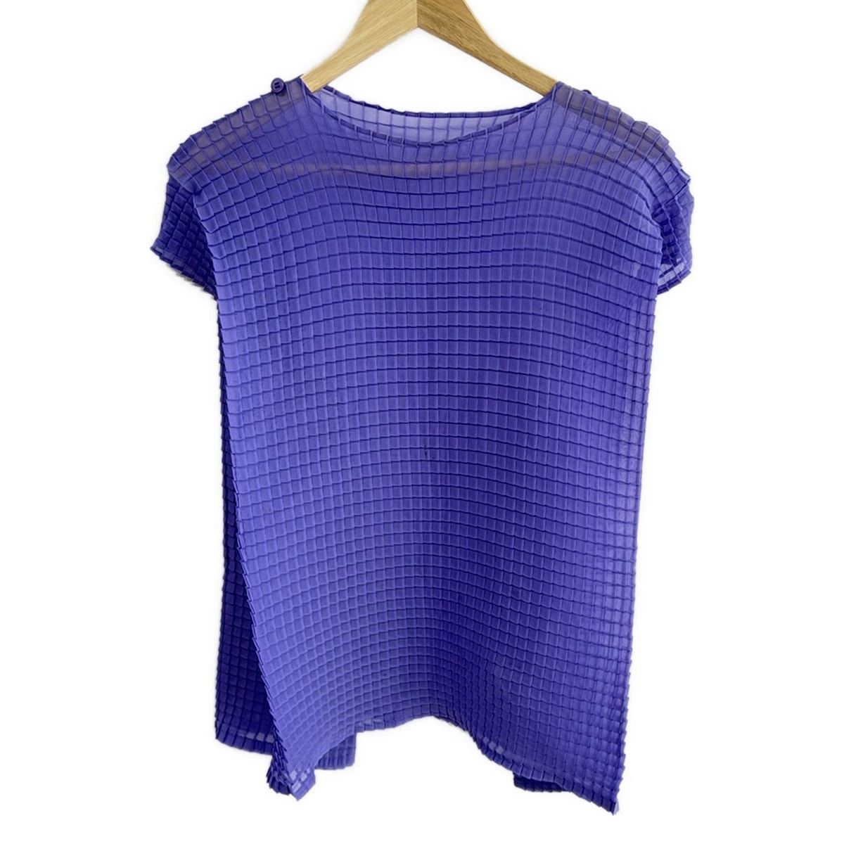 イッセイミヤケ 半袖カットソー サイズ2 M レディース ライトパープル クルーネック プリーツ シースルー