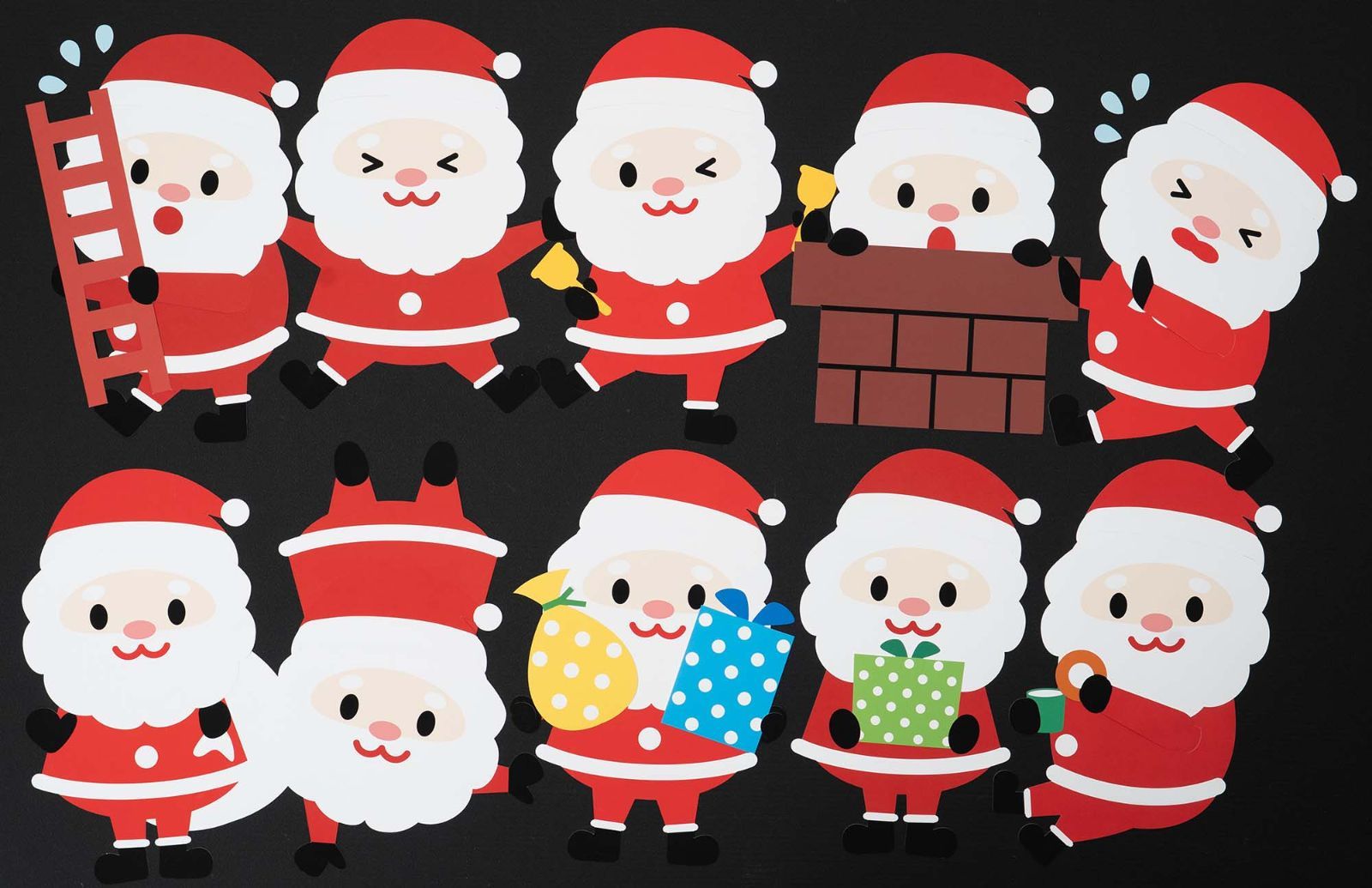 ☆壁面飾り 1体がA4サイズ 「10人のサンタクロース」冬 11月 12月