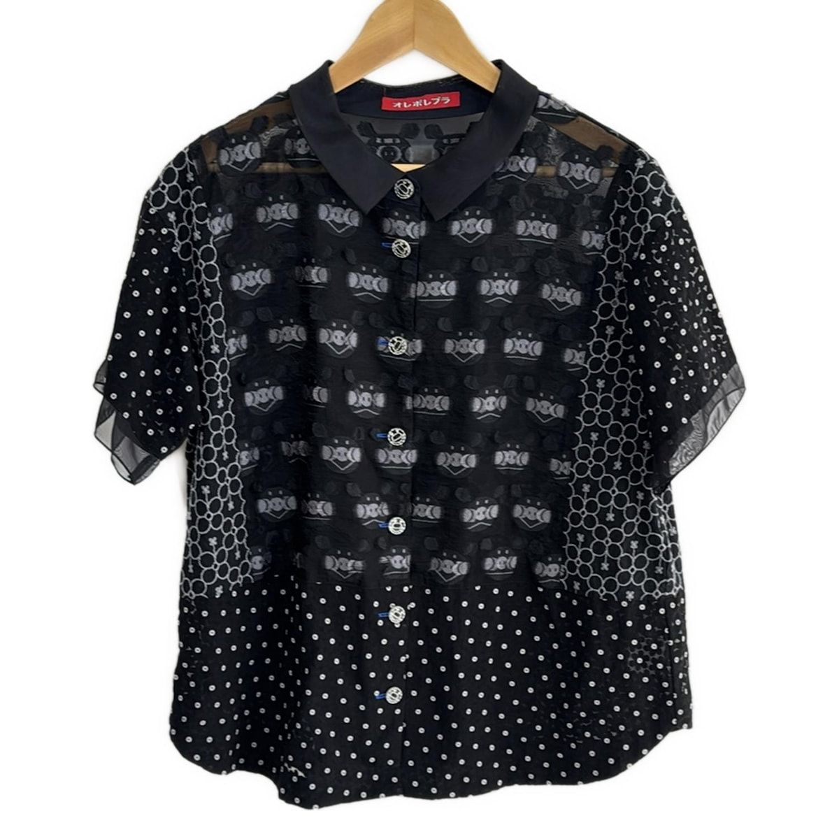 ALBEROBELLO OLLEBOREBLA アルベロベロ オレボレブラ 半袖シャツブラウス レディース - 黒×ダークネイビー×マルチ