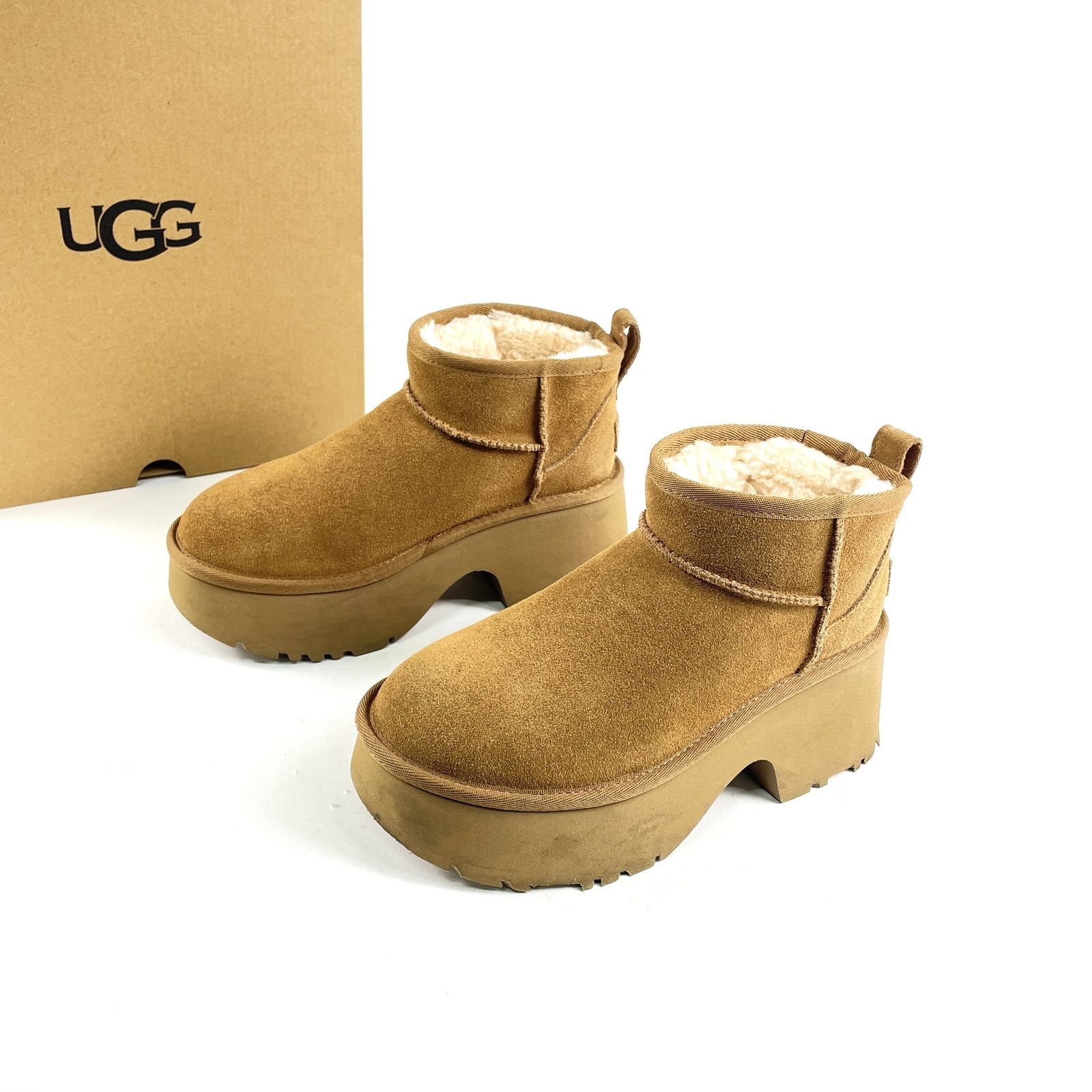 UGG アグ 1158311 Classic Ultra Mini Heights クラシック ウルトラ ミニ ニュー ハイツ 厚底ショートムートンブーツ 23 cm キャメル