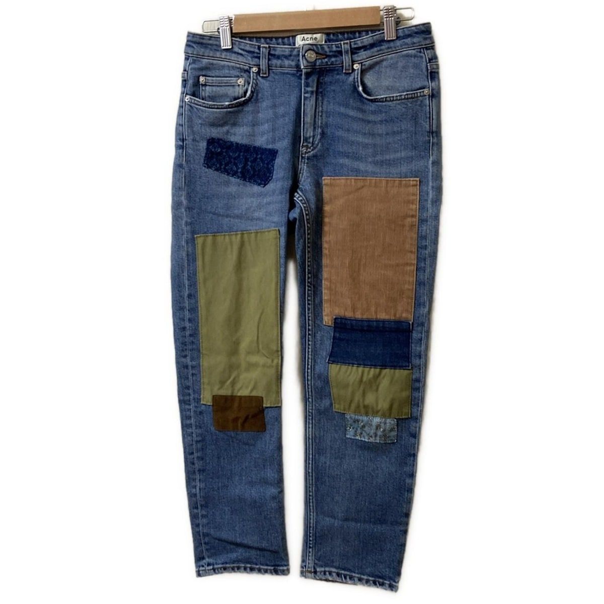 アクネ ストゥディオズ ジーンズ サイズ27 32 レディース - ブルー×イエローグリーン×マルチ フルレングス パッチワーク ダメージ加工