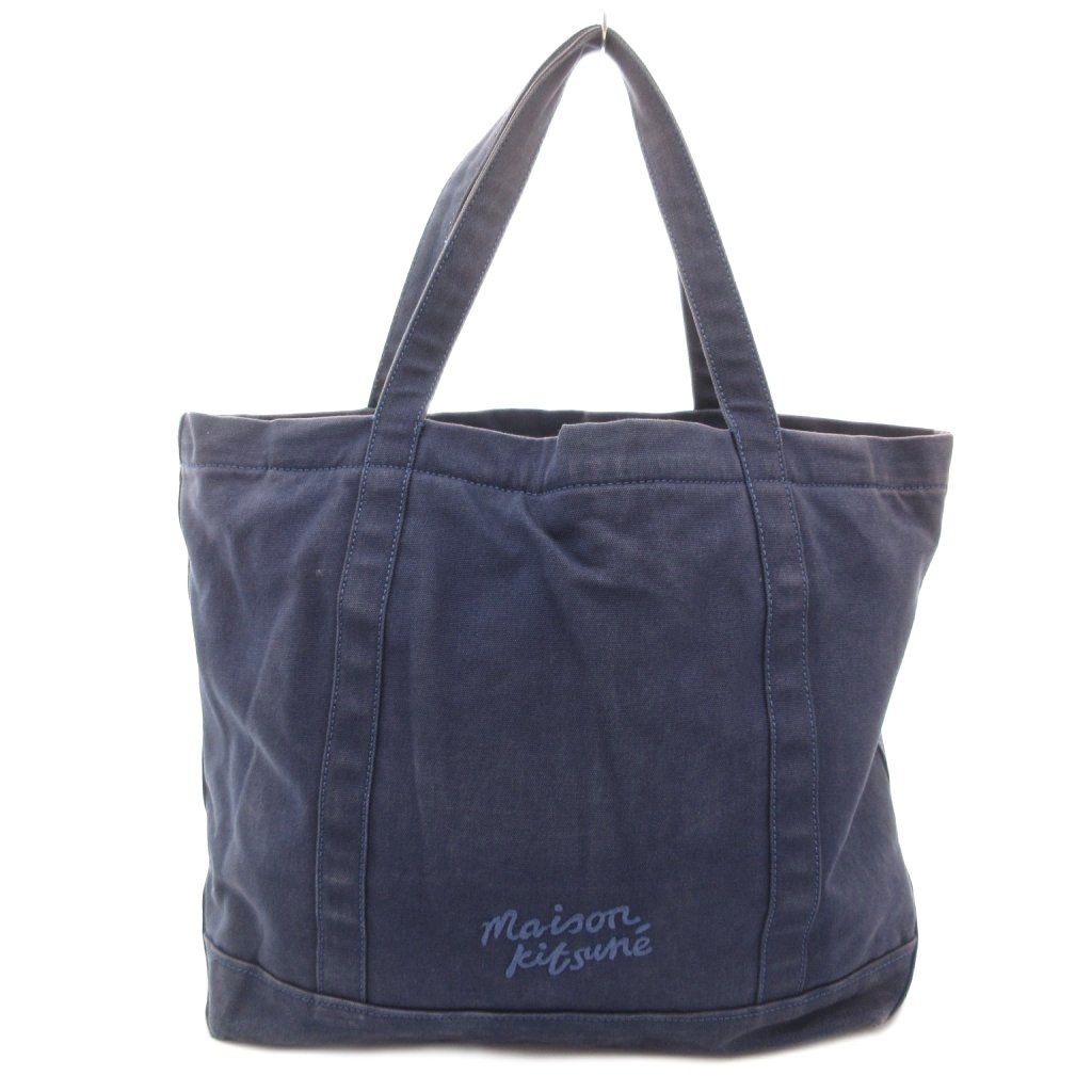 メゾンキツネ MAISON KITSUNE トートバッグ キャンバス ロゴ 刺繍 紺