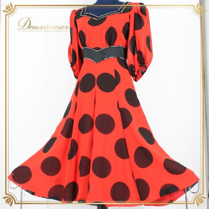 【美品 日本製 社交ダンス衣装】ブラウン scarlet ワンピース ドレス dr976-2_limg.jpg