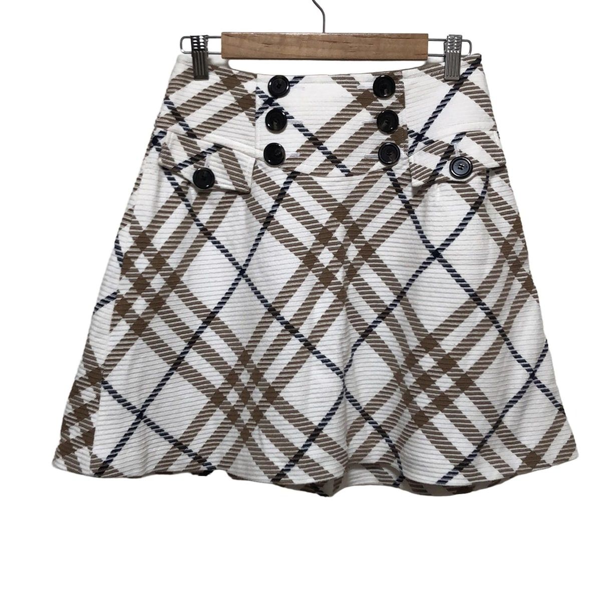 Burberry Blue Label バーバリーブルーレーベル ミニスカート サイズ38 M レディース - 白×ブラウン×ダークネイビー チェック柄