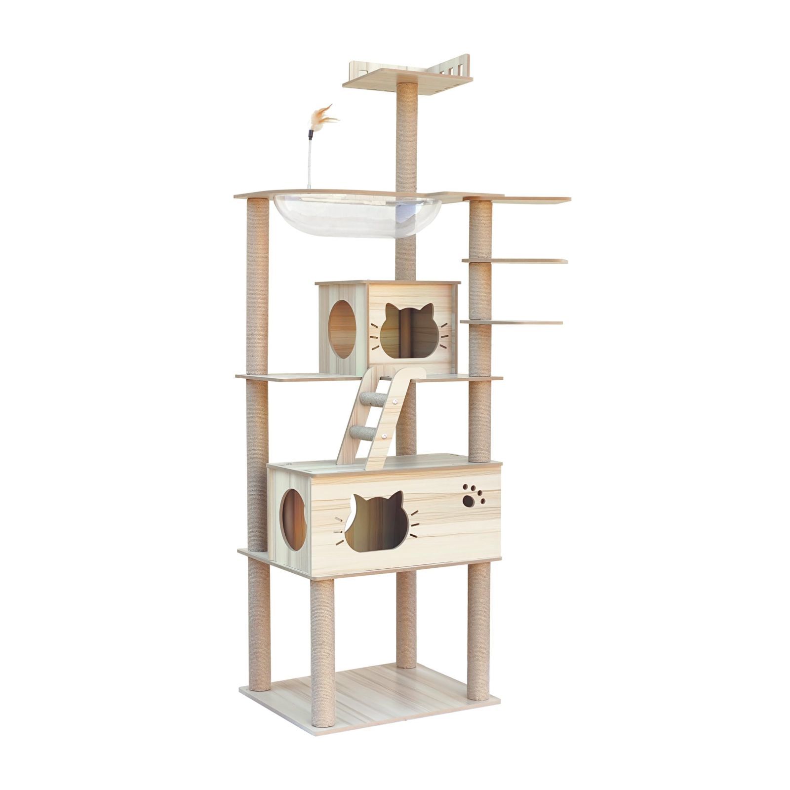 キャットタワー 宇宙船 木製 スリム 猫タワー 大型猫用 多頭飼い 省スペース 据え置き 爪研ぎ 家庭用 安定性 おしゃれ 187 CM