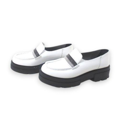 FABIANA FILIPPI ファビアナフィリッピ ローファー 厚底 メタルビーズ モニーレ ホワイト 白系 レザー 37 イタリア製