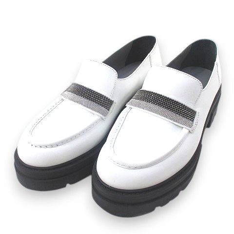 FABIANA FILIPPI ファビアナフィリッピ ローファー 厚底 メタルビーズ モニーレ ホワイト 白系 レザー 37 イタリア製