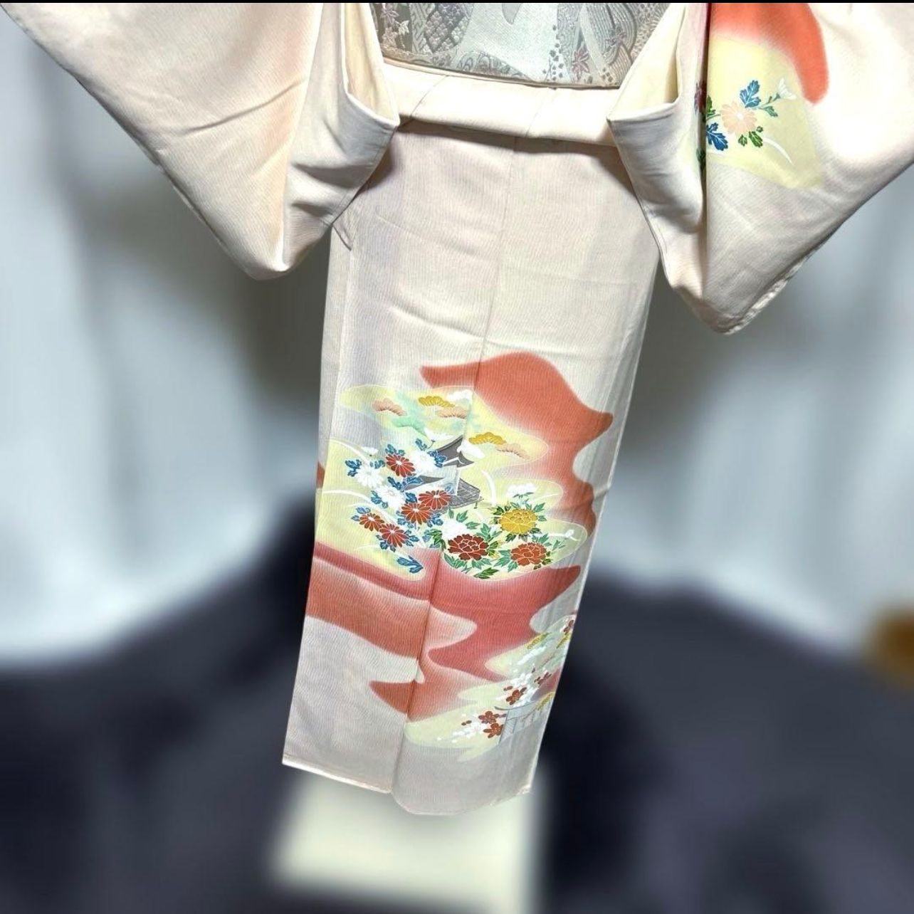 新品 美品 袷 正絹 友禅 訪問着 フルセット 西陣唐織プラチナ箔袋帯