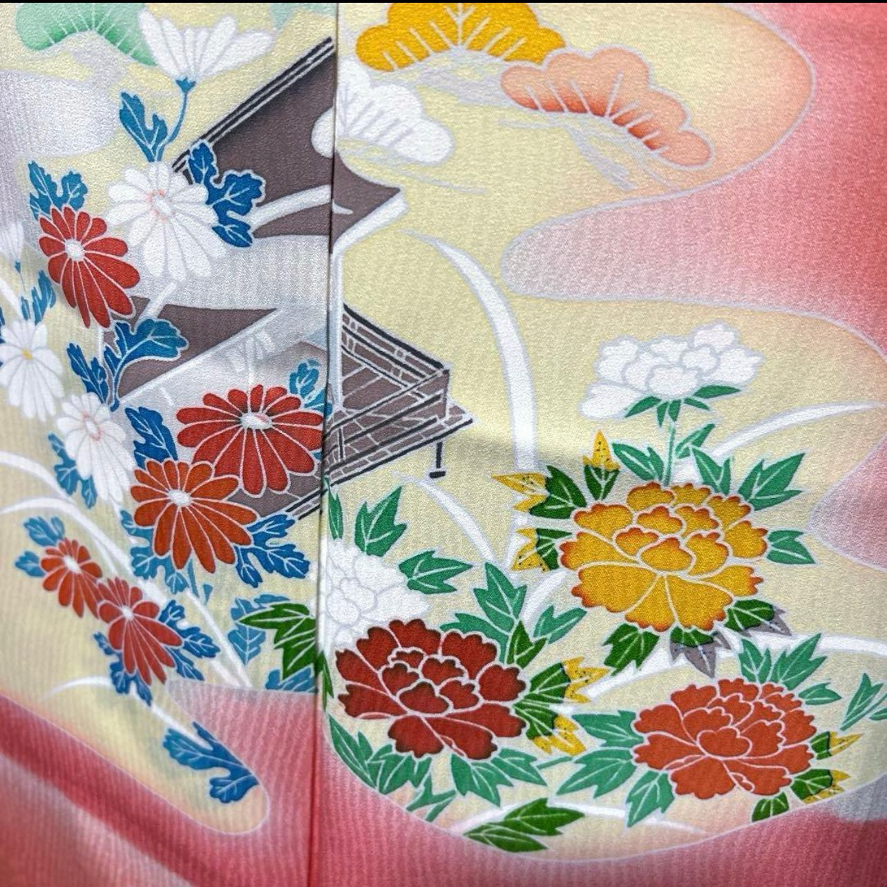 美品　袷　正絹　三越　友禅　訪問着　フルセット　西陣唐織プラチナ箔袋帯 新品 美品 袷 正絹 友禅 訪問着 フルセット 西陣唐織プラチナ箔袋帯